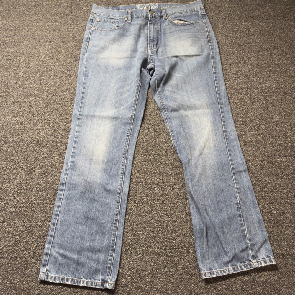 Kenneth Cole Reaction Mens Straight Leg Jeans Medium Wash Blue 34x30 Denim